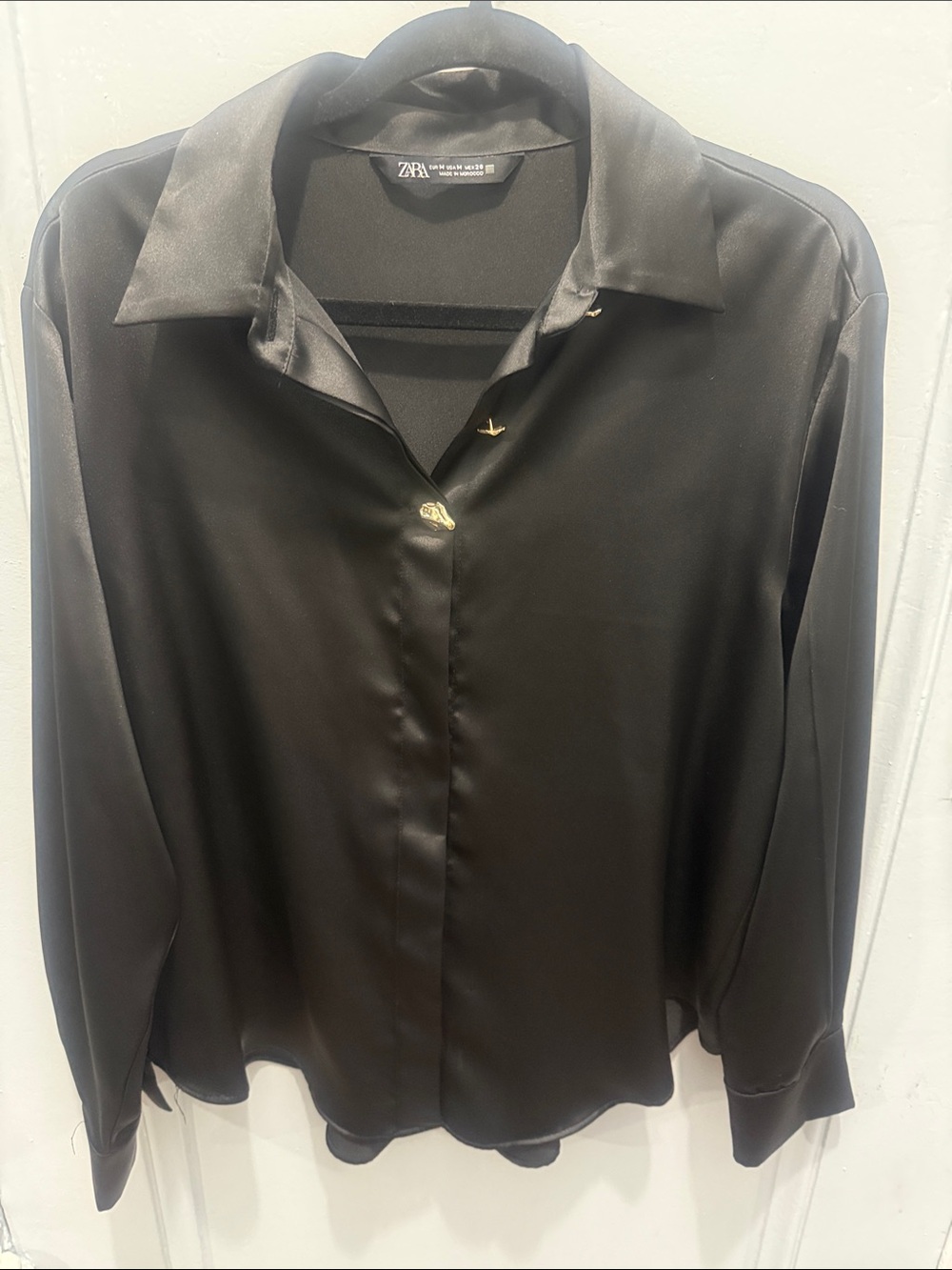 ZARA Black Satin Button-Front Shirt
